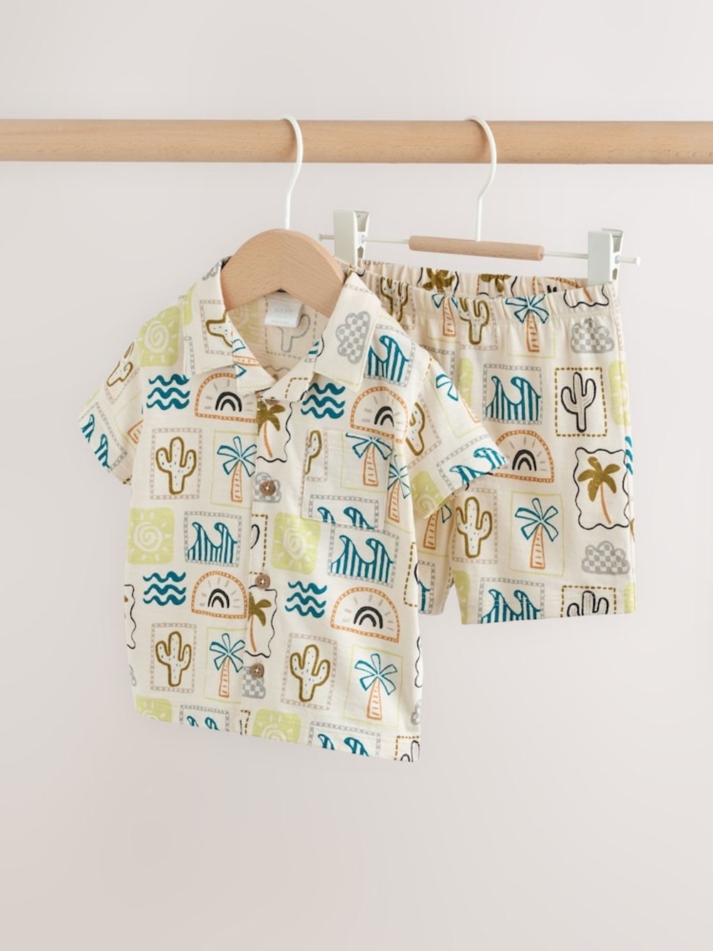 Next UK Neutral Palm Print Shirt and Shorts Baby Set Size 3/6 Months